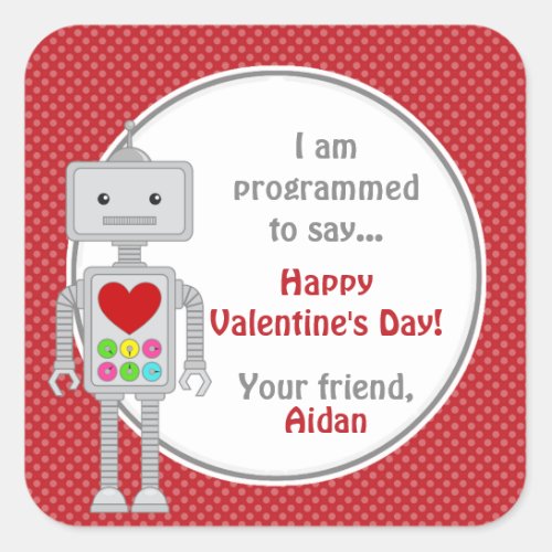 Valentines Day Robot Kids Personalized Valentine Square Sticker