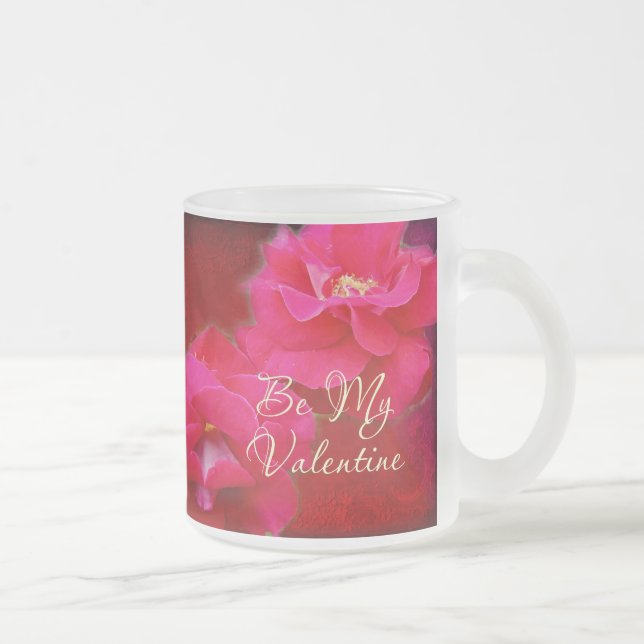 Valentine's Day - Romance and Red Roses Frosted Glass Coffee Mug (Right)