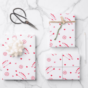 Valentine's Day Romance Bow & Arrows Red Hearts Wrapping Paper Sheets