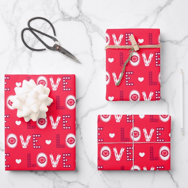 Valentine's Day Romance Love Love Love Wrapping Paper Sheets (Front)