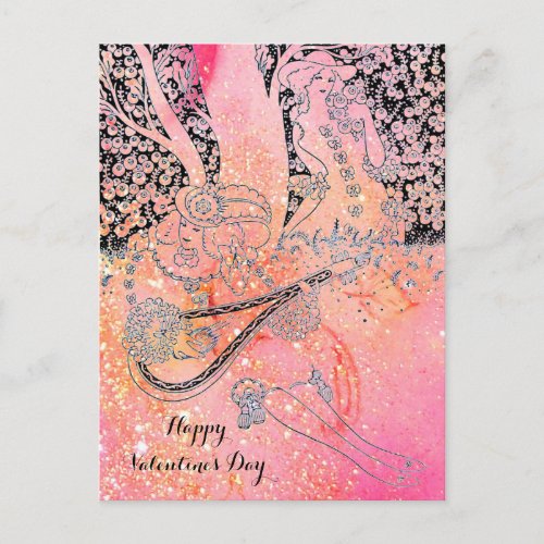 VALENTINES DAY ROMANCEROMANTIC LOVERS IN PINK HOLIDAY POSTCARD
