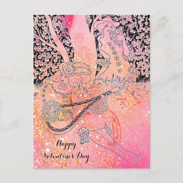 VALENTINE'S DAY ROMANCE,ROMANTIC LOVERS IN PINK HOLIDAY POSTCARD (Front)
