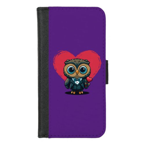 Valentines Day Romance with Adorable Owl Groom iPhone 87 Wallet Case