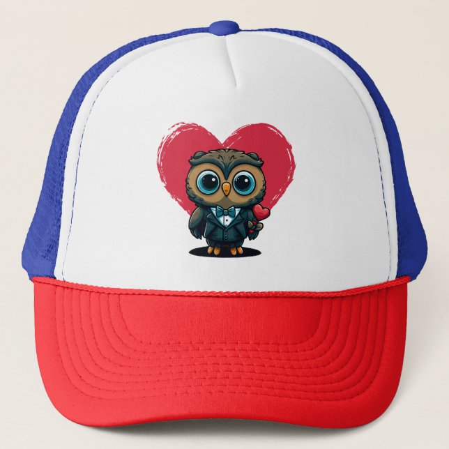Valentine's Day Romance with Adorable Owl Groom Trucker Hat (Front)