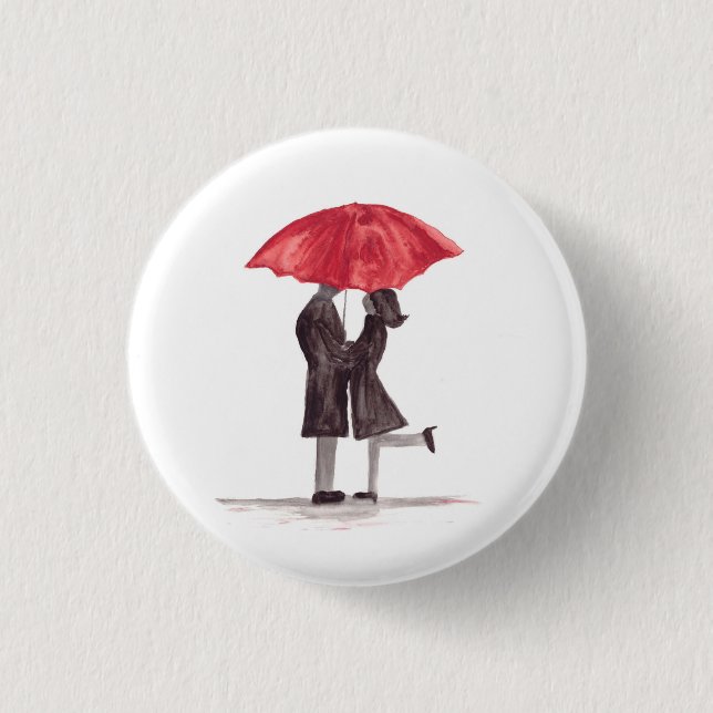 Valentine's day romantic couple with red umbrella button (Front)