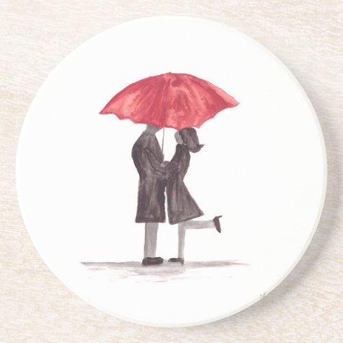 Valentines day romantic couple with red umbrella  coaster