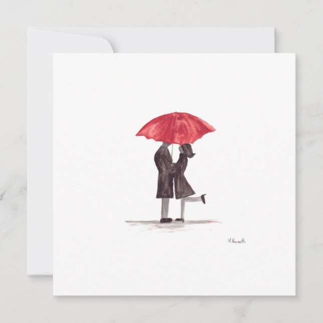 Valentine's day romantic couple with red umbrella holiday card (Front)