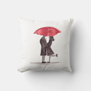 Valentine's day romantic couple with red umbrella throw pillow