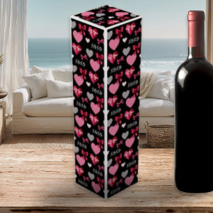 Valentine's Day Romantic Hearts, Ribbons and XOXO Wine Box