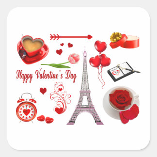 Valentine's Day Romantic Mon Amour Loved Couple Square Sticker