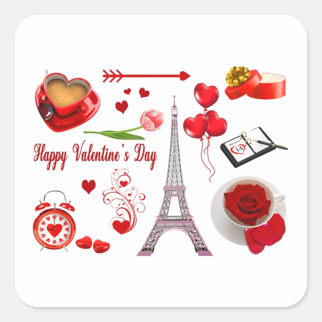 Valentine's Day Romantic Mon Amour Loved Couple Square Sticker (Front)