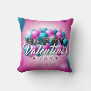Valentine's Day Romantic Pink and Blue Balloon Throw Pillow