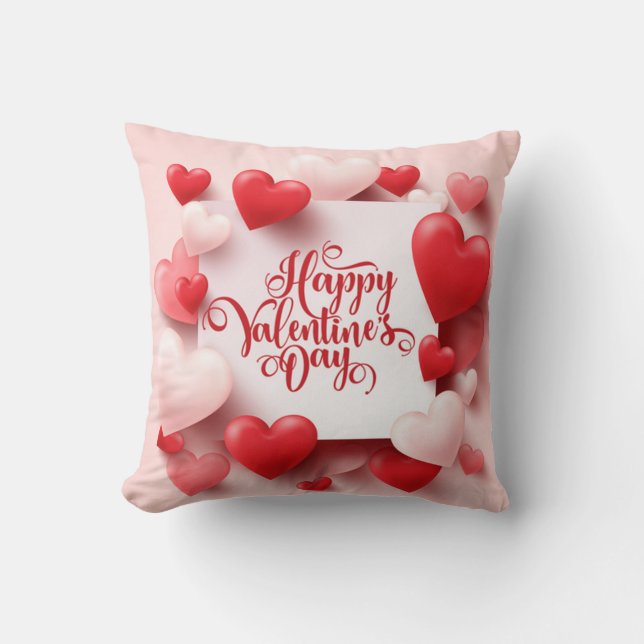 Valentine's Day Romantic Pink and Red Hearts Throw Pillow (Front)