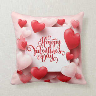 Valentine's Day Romantic Pink and Red Hearts Throw Pillow