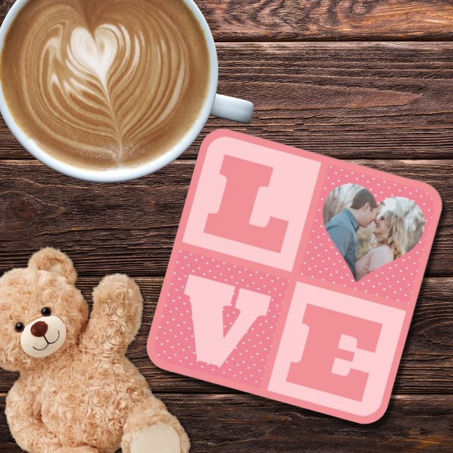 Valentine's Day Romantic Pink Love Heart Photo  Beverage Coaster (Creator Uploaded)