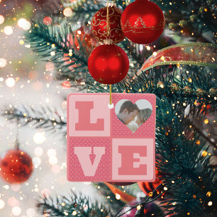 Valentine's Day Romantic Pink Love Heart Photo  Ceramic Ornament