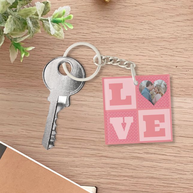 Valentine's Day Romantic Pink Love Heart Photo  Keychain (Creator Uploaded)
