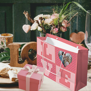 Valentine's Day Romantic Pink Love Heart Photo  Large Gift Bag