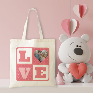 Valentine's Day Romantic Pink Love Heart Photo Tote Bag