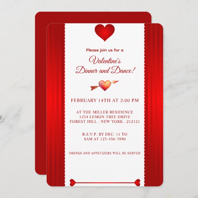 Valentine's Day Romantic Red Heart  Invitation (Front/Back)