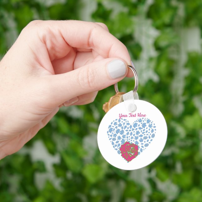 Valentines Day Romantic Rose Sweeping Heart Custom Keychain (Hand)