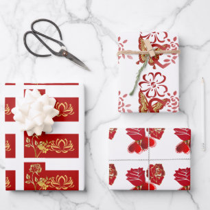 Valentines Day Romantic Rose  Sweeping Heart Flora Wrapping Paper Sheets