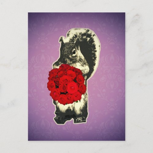Valentines Day Rose funny squirrel Holiday Postcard
