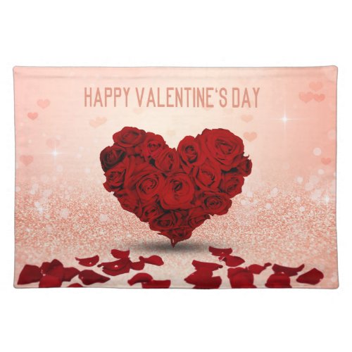 Valentines Day Rose Heart Bouquet Cloth Placemat