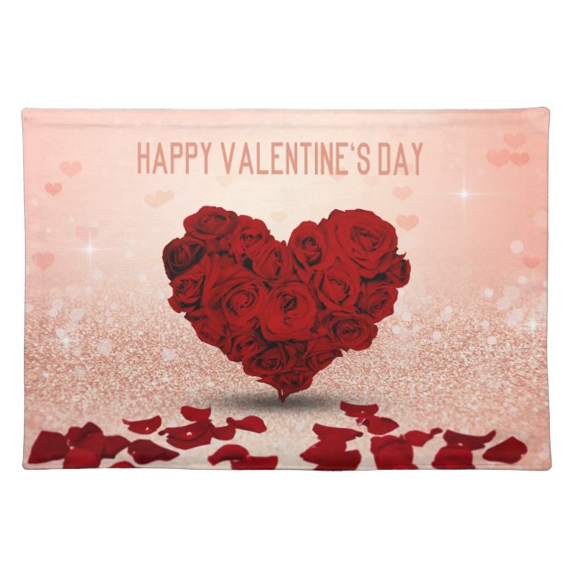 Valentine's Day Rose Heart Bouquet Cloth Placemat (Front)