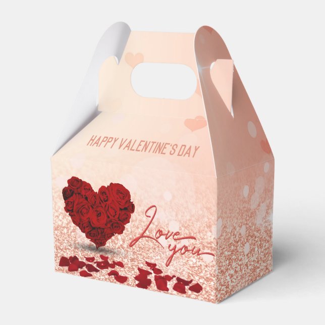 Valentine's Day Rose Heart Bouquet Favor Box Gable (Front Side)