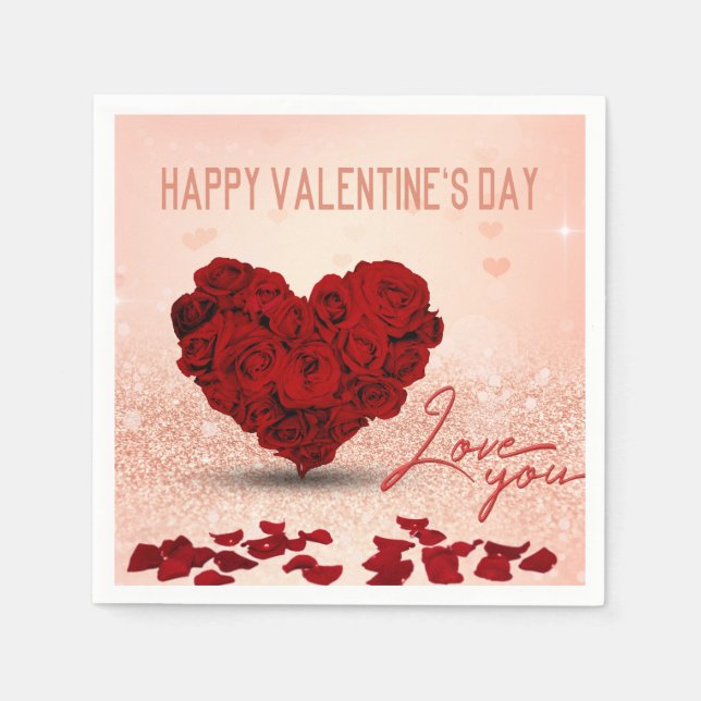Valentine's Day Rose Heart Bouquet - Paper Napkin (Front)
