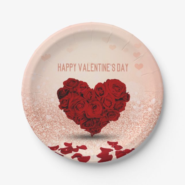 Valentine's Day Rose Heart Bouquet - Paper Plate (Front)