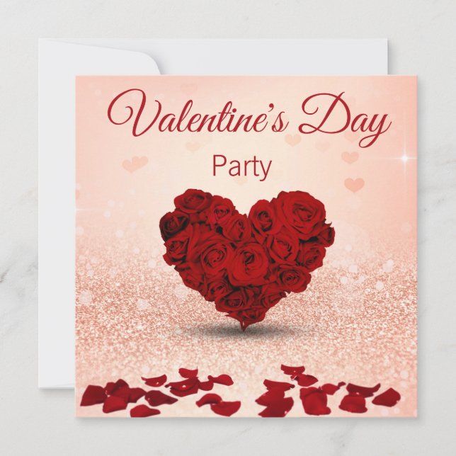 Valentines Day Rose Heart Bouquet Party Invitation (Front)