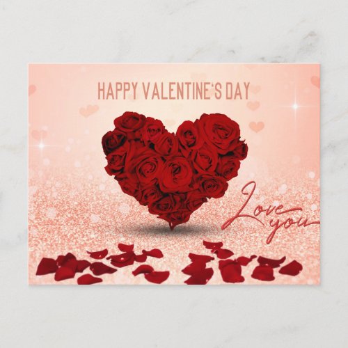 Valentines Day Rose Heart Bouquet _ Postcard