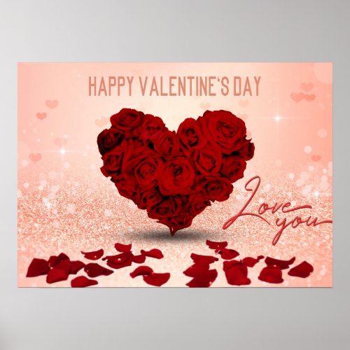 Valentines Day Rose Heart Bouquet _ Poster Print