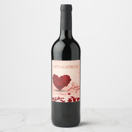 Valentines Day Rose Heart Bouquet _ Wine Label