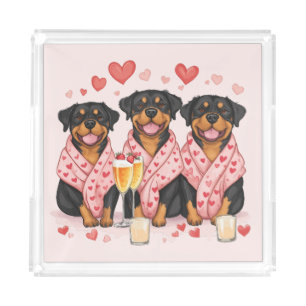 Valentines Day Rottweiler Dogs Acrylic Tray