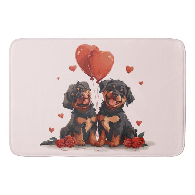 Valentines Day Rottweiler Dogs Bath Mat (Front)