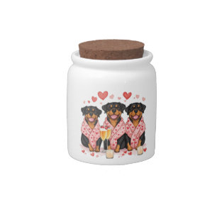 Valentines Day Rottweiler Dogs Candy Jar