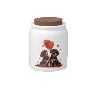 Valentines Day Rottweiler Dogs Candy Jar