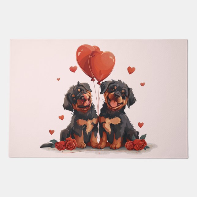 Valentines Day Rottweiler Dogs Doormat (Front)