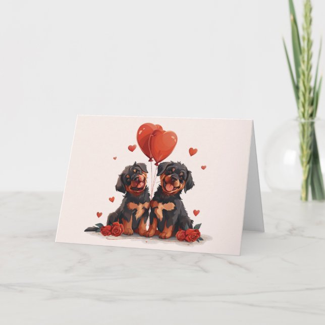Valentines Day Rottweiler Dogs Holiday Card (Front)