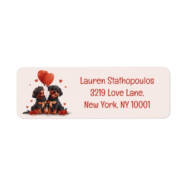 Valentines Day Rottweiler Dogs Label (Front)