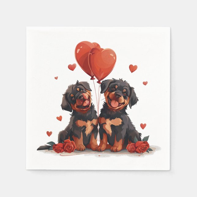 Valentines Day Rottweiler Dogs Napkins (Front)