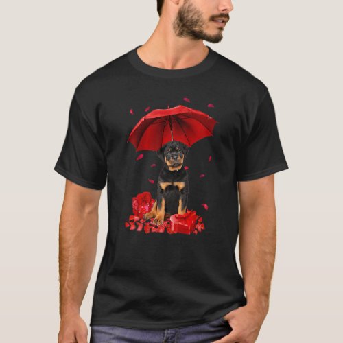 Valentines Day Rottweiler Umbrella Heart Puppy Dog T_Shirt