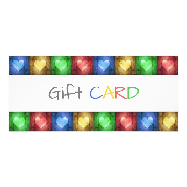 Valentine's Day Rustic Colorful Hearts Gift Card (Front)