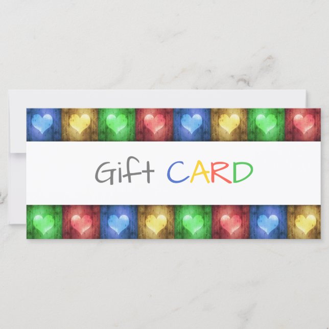 Valentine's Day Rustic Colorful Hearts Gift Card (Front)