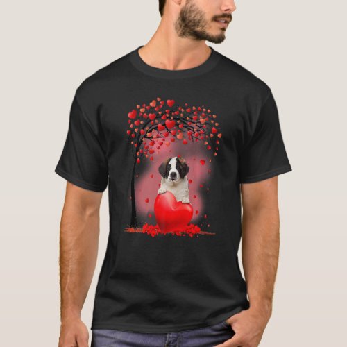 Valentines Day Saint Bernard Tree Heart Puppy Dog T_Shirt