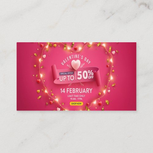 valentines day sale special offer up to 50 off enclosure card