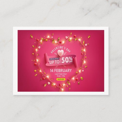 valentines day sale special offer up to 50 off enclosure card